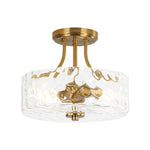 Modern 2 - Light Water Rippled Glass Drum Semi - Flush Mount Ceiling Light - LightfixturesUAE