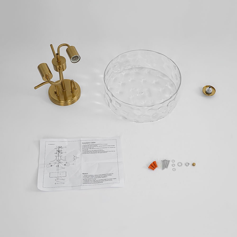 Modern 2 - Light Water Rippled Glass Drum Semi - Flush Mount Ceiling Light - LightfixturesUAE