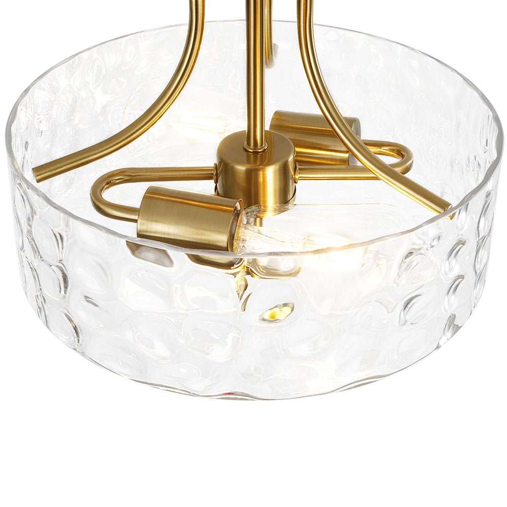 Modern 2 - Light Water Rippled Glass Drum Semi - Flush Mount Ceiling Light - LightfixturesUAE