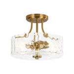 Modern 2 - Light Water Rippled Glass Drum Semi - Flush Mount Ceiling Light - LightfixturesUAE