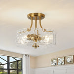 Modern 2 - Light Water Rippled Glass Drum Semi - Flush Mount Ceiling Light - LightfixturesUAE
