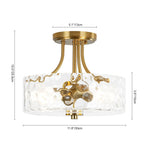 Modern 2 - Light Water Rippled Glass Drum Semi - Flush Mount Ceiling Light - LightfixturesUAE