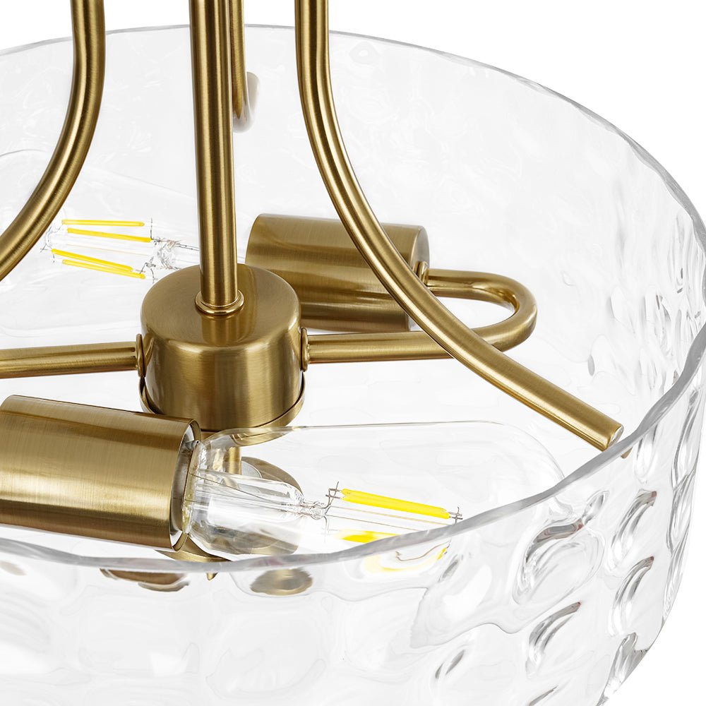 Modern 2 - Light Water Rippled Glass Drum Semi - Flush Mount Ceiling Light - LightfixturesUAE
