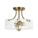 Modern 2 - Light Water Rippled Glass Drum Semi - Flush Mount Ceiling Light - LightfixturesUAE