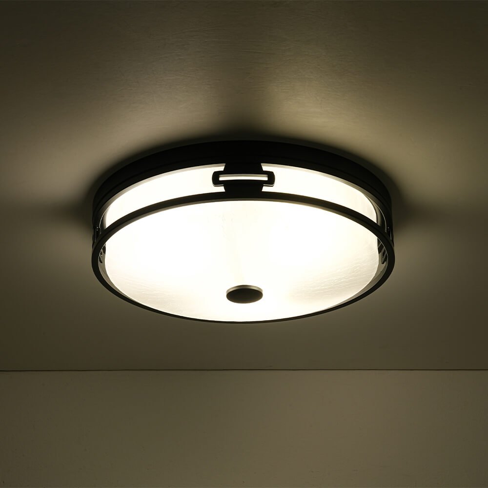 Modern 2/3 - Light Drum Crackle Glass Flush Mount - LightfixturesUAE