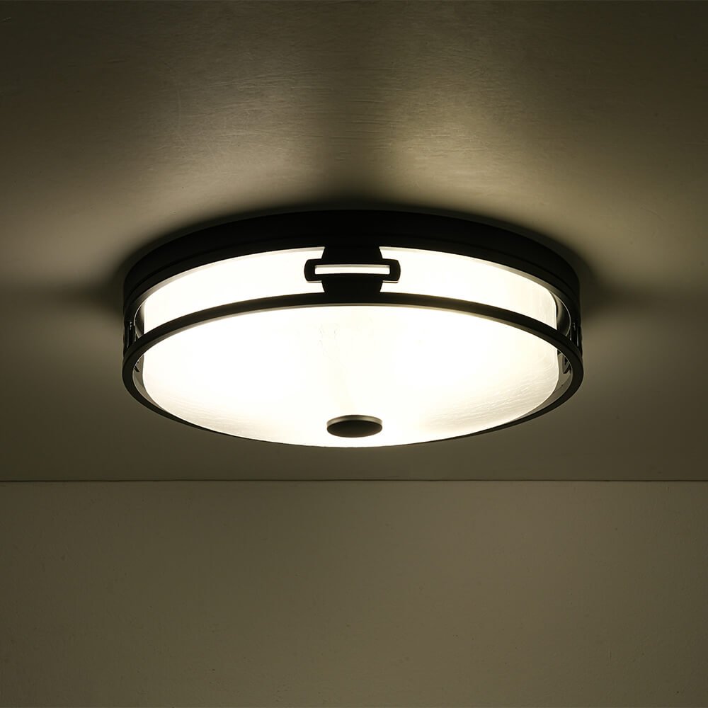 Modern 2/3 - Light Drum Crackle Glass Flush Mount - LightfixturesUAE