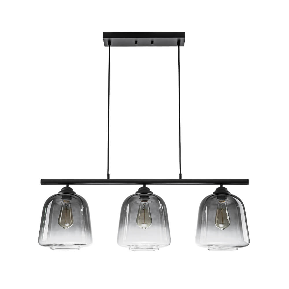Modern 3 - Light Bell Gradient Grey Glass Linear Island Chandelier - LightfixturesUAE