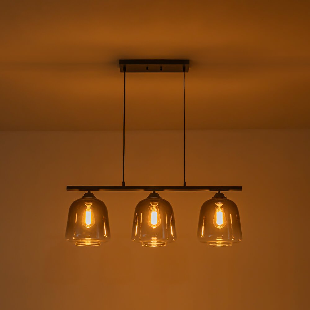 Modern 3 - Light Bell Gradient Grey Glass Linear Island Chandelier - LightfixturesUAE