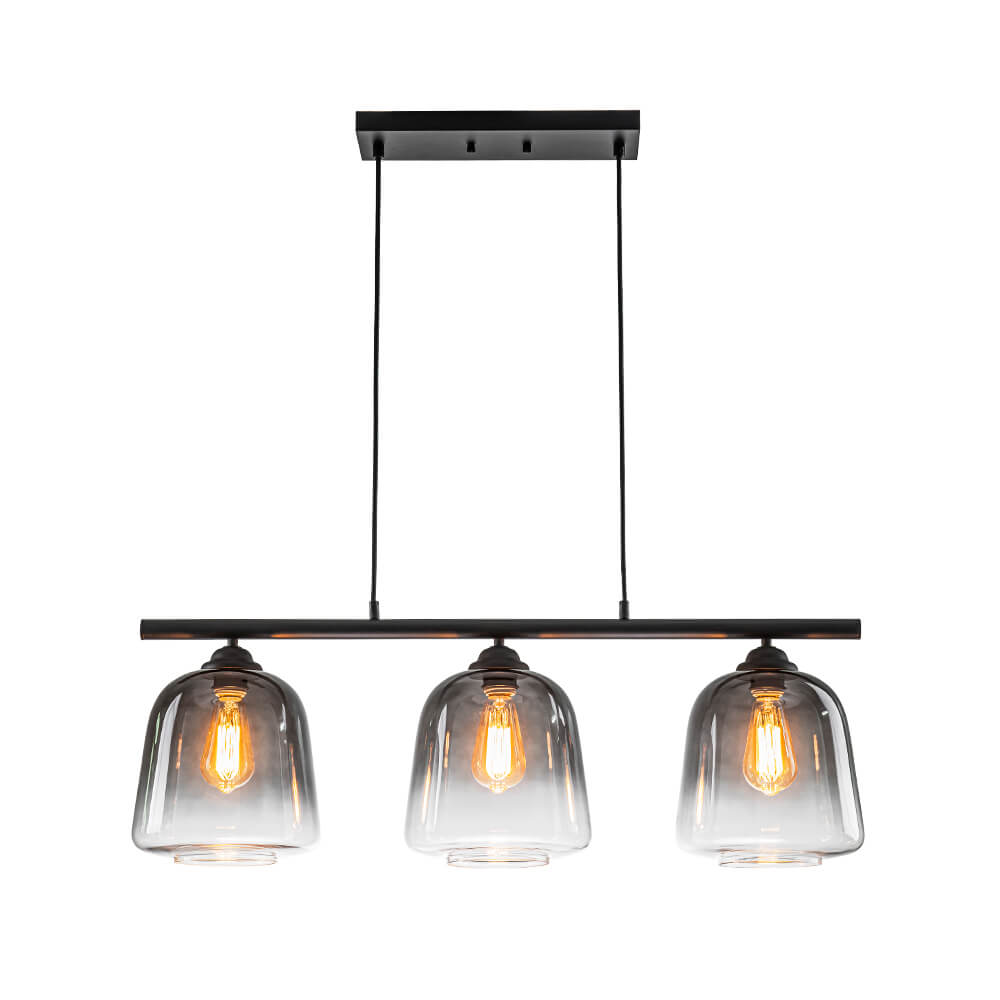 Modern 3 - Light Bell Gradient Grey Glass Linear Island Chandelier - LightfixturesUAE