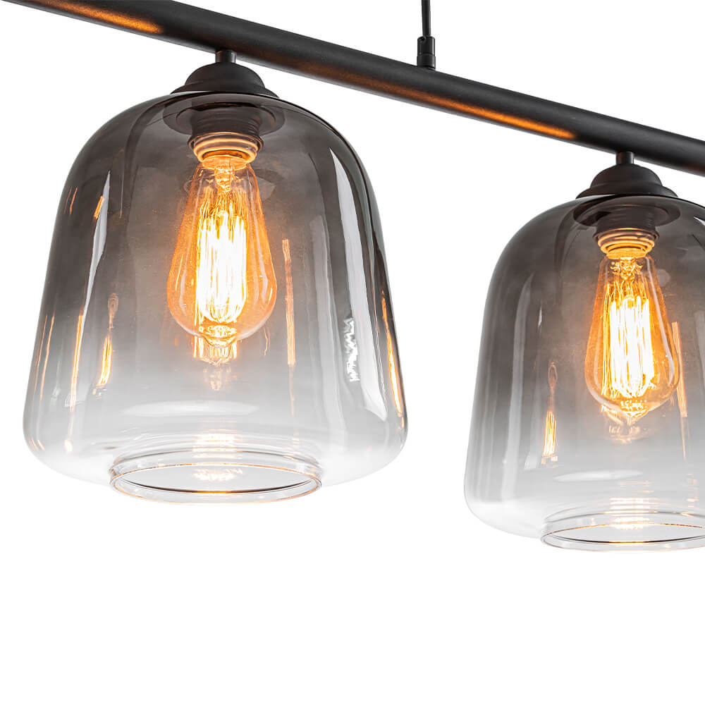 Modern 3 - Light Bell Gradient Grey Glass Linear Island Chandelier - LightfixturesUAE