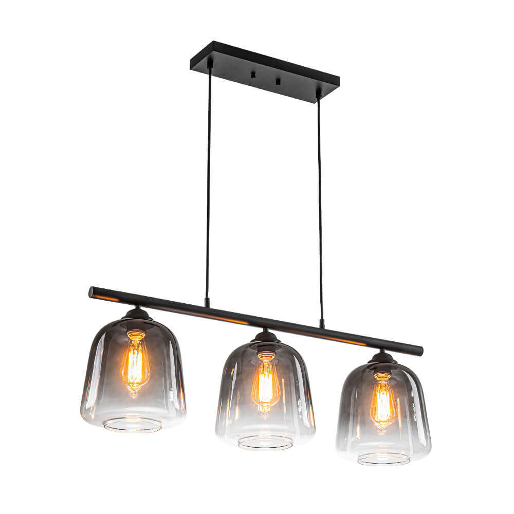 Modern 3 - Light Bell Gradient Grey Glass Linear Island Chandelier - LightfixturesUAE