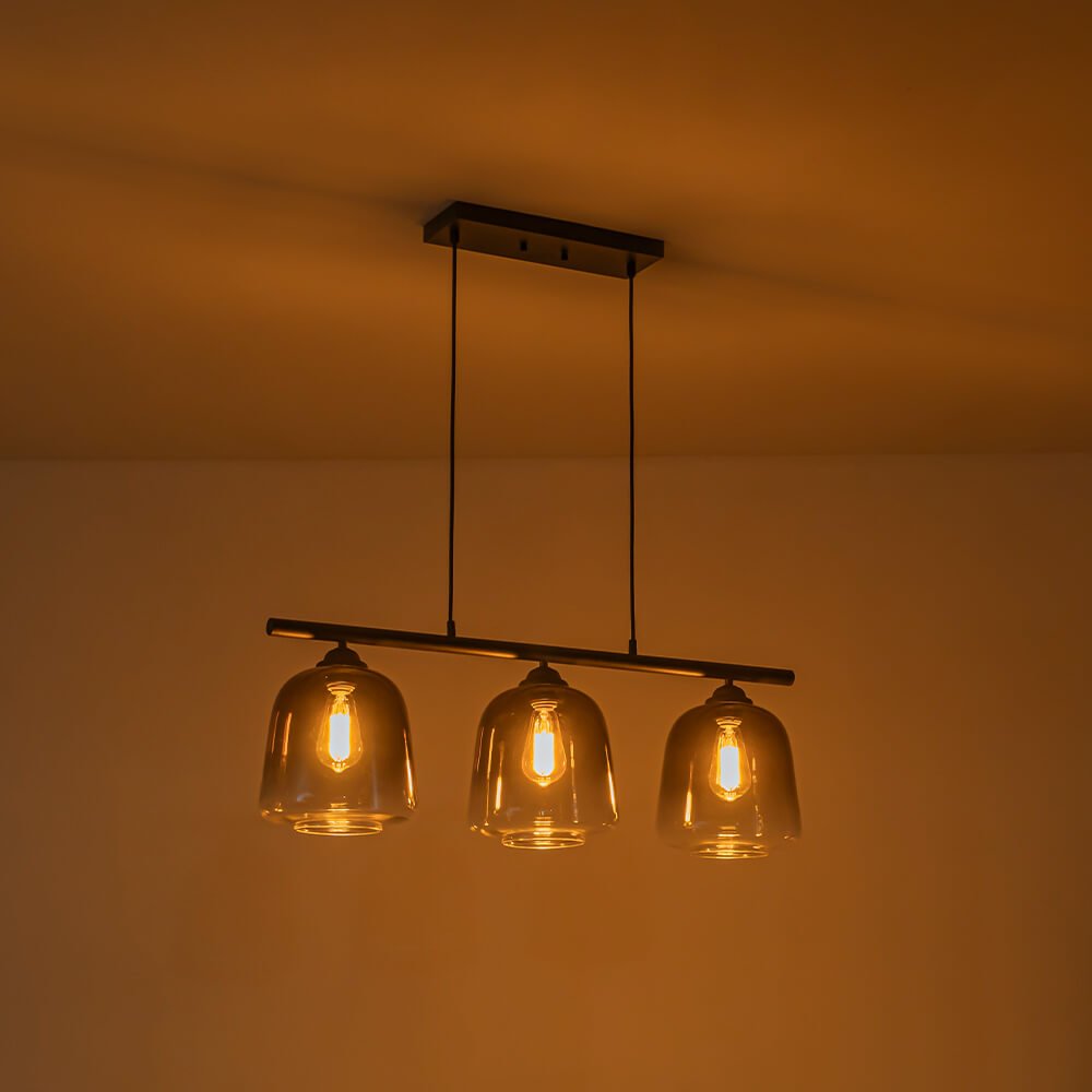 Modern 3 - Light Bell Gradient Grey Glass Linear Island Chandelier - LightfixturesUAE