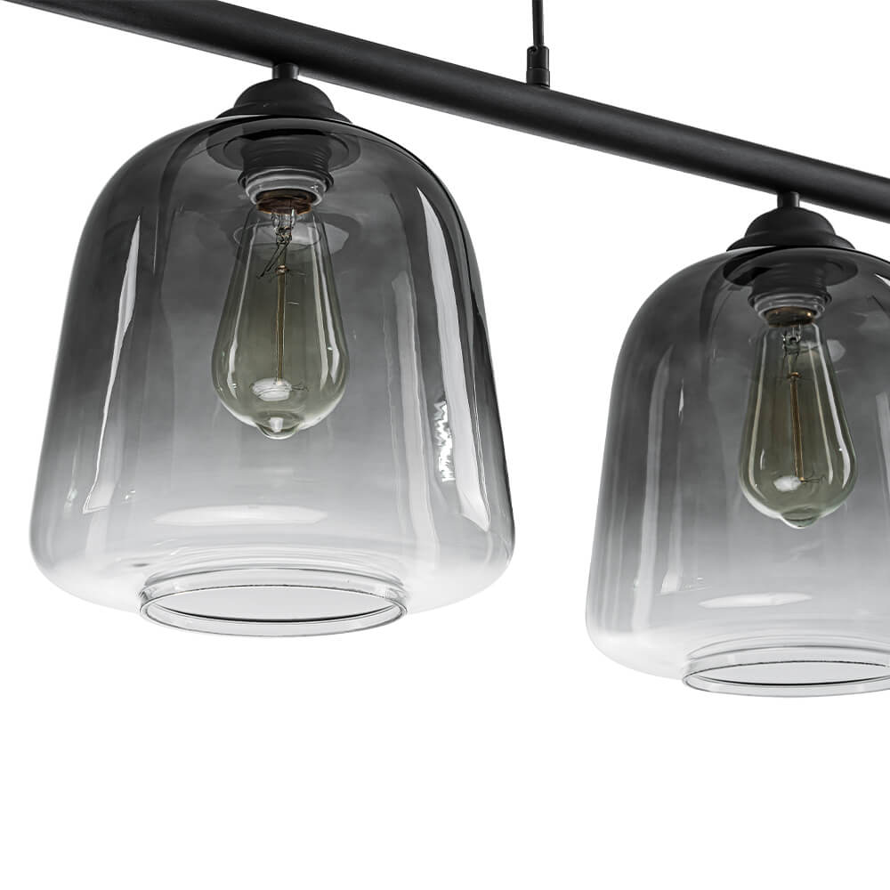 Modern 3 - Light Bell Gradient Grey Glass Linear Island Chandelier - LightfixturesUAE