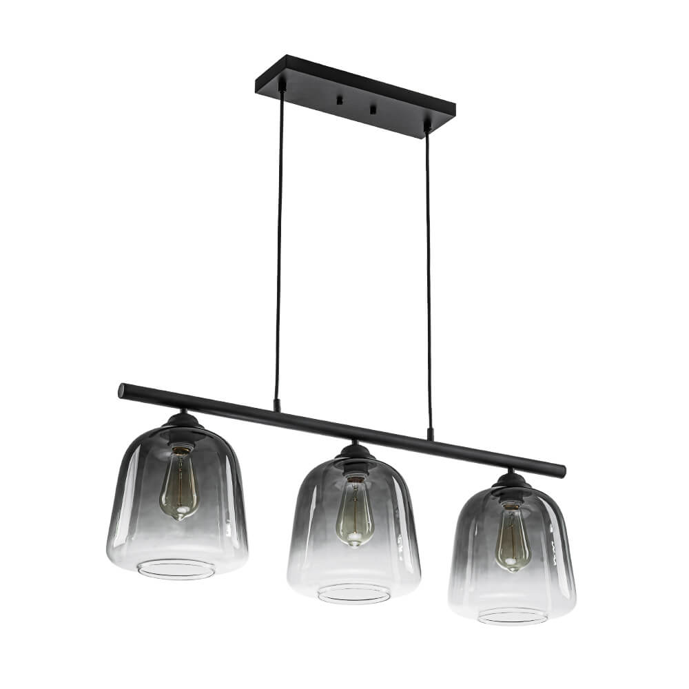 Modern 3 - Light Bell Gradient Grey Glass Linear Island Chandelier - LightfixturesUAE
