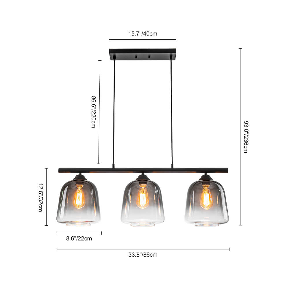 Modern 3 - Light Bell Gradient Grey Glass Linear Island Chandelier - LightfixturesUAE