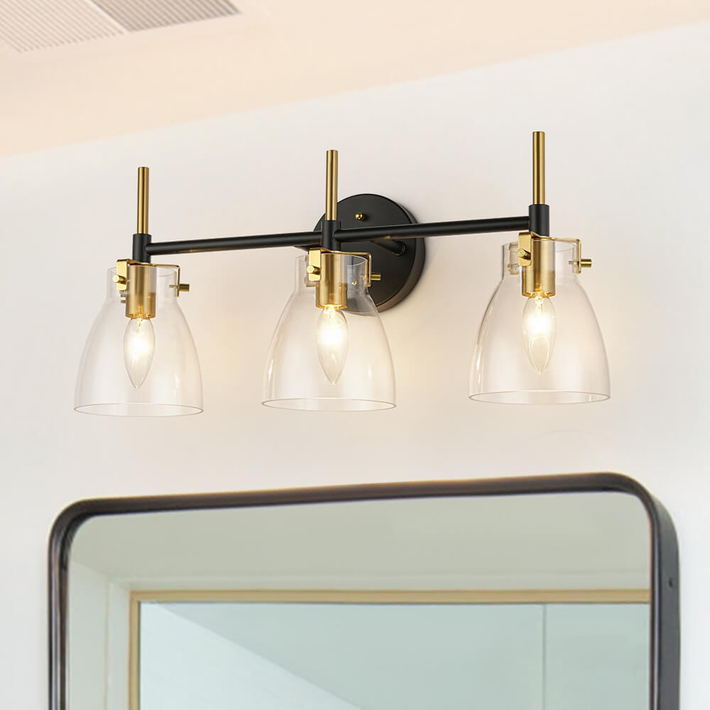 Modern 3 - Light Clear Glass Bathroom Vanity Wall Sconce - LightfixturesUAE