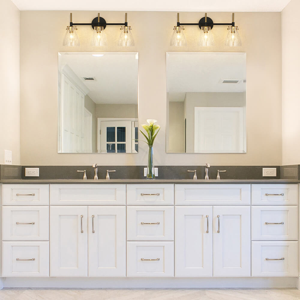 Modern 3 - Light Clear Glass Bathroom Vanity Wall Sconce - LightfixturesUAE