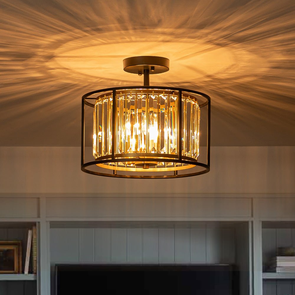 Modern 3 - Light Crystal Semi Flush Mount Ceiling Light - LightfixturesUAE