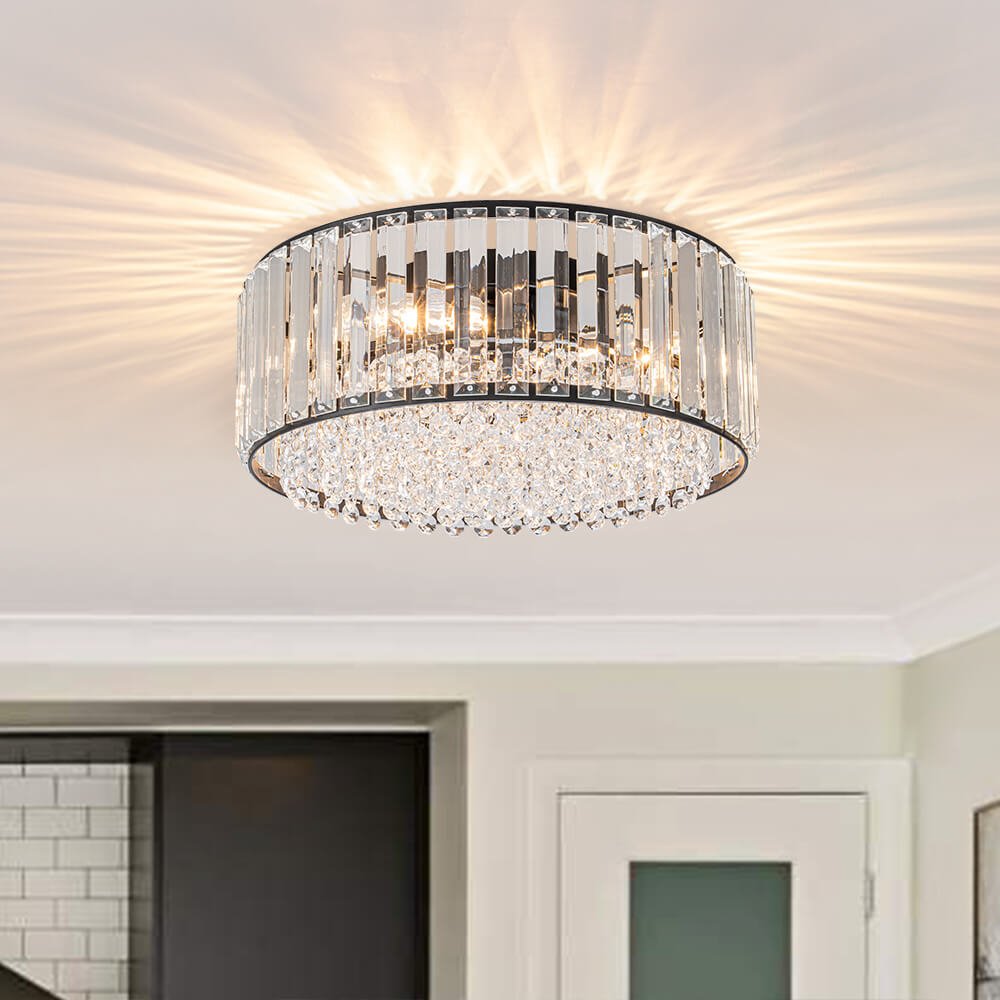 Modern 3 - Light Drum Crystal Flush Mount Light - LightfixturesUAE
