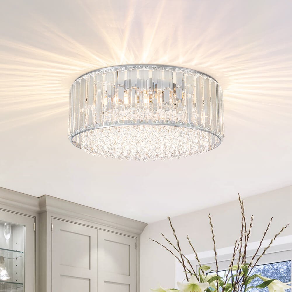 Modern 3 - Light Drum Crystal Flush Mount Light - LightfixturesUAE
