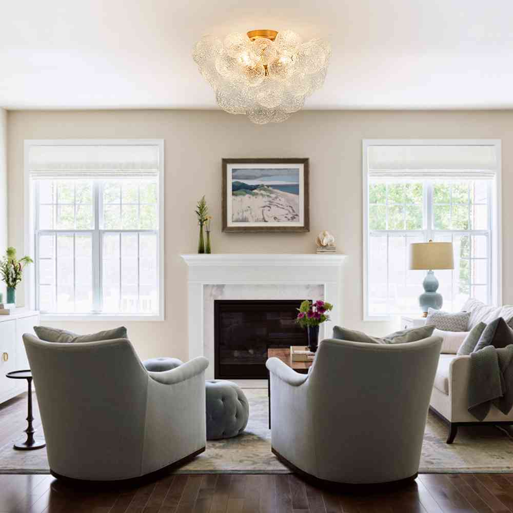 Modern 3 - Light Glass Bubble Semi Flush Mount Ceiling Light - LightfixturesUAE