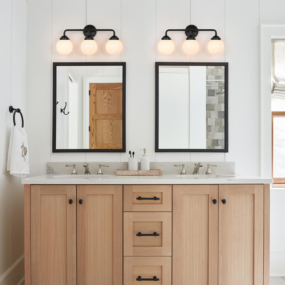 Modern 3 - Light Glass Matte Black Vanity Light - LightfixturesUAE