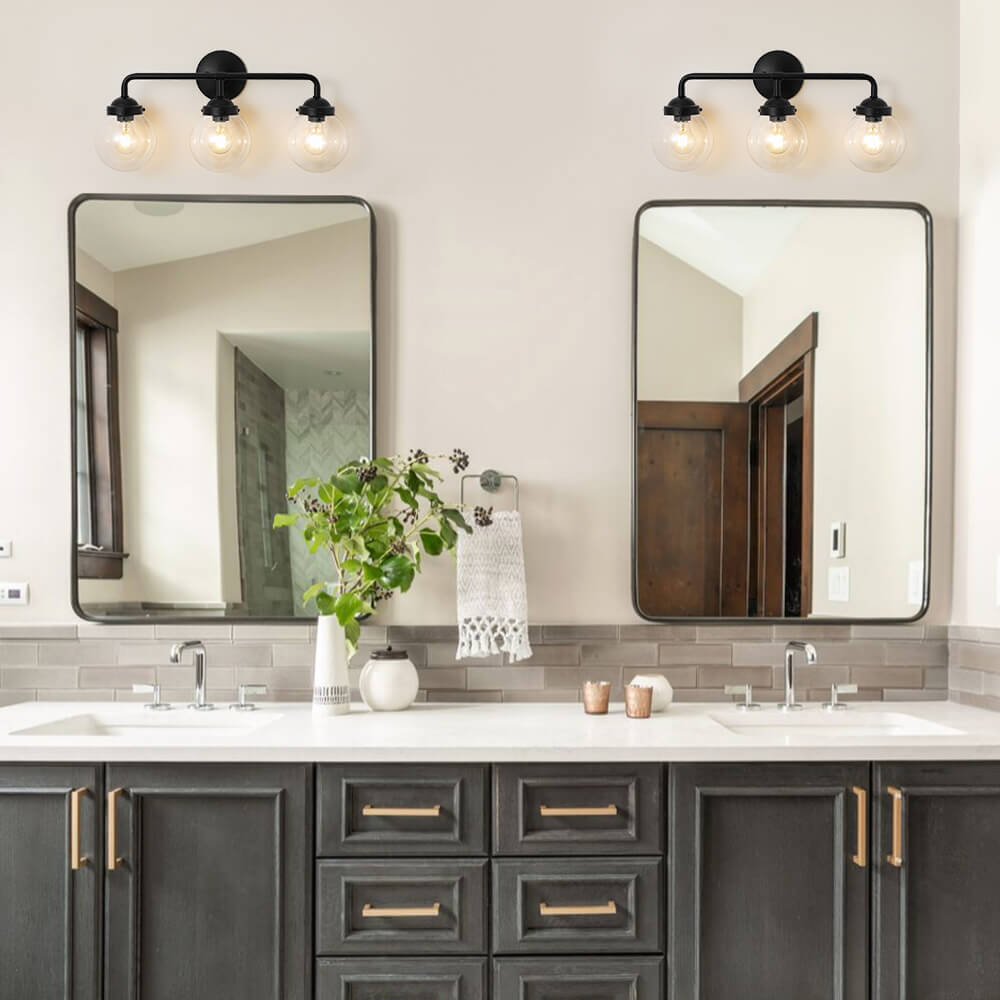 Modern 3 - Light Glass Matte Black Vanity Light - LightfixturesUAE