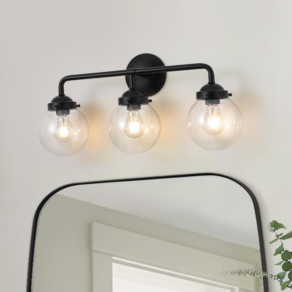Modern 3 - Light Glass Matte Black Vanity Light - LightfixturesUAE