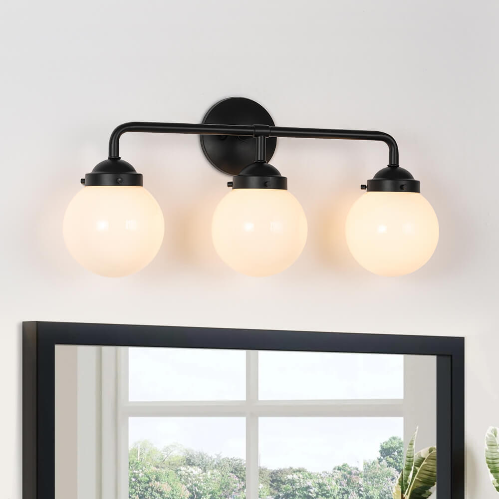 Modern 3 - Light Glass Matte Black Vanity Light - LightfixturesUAE