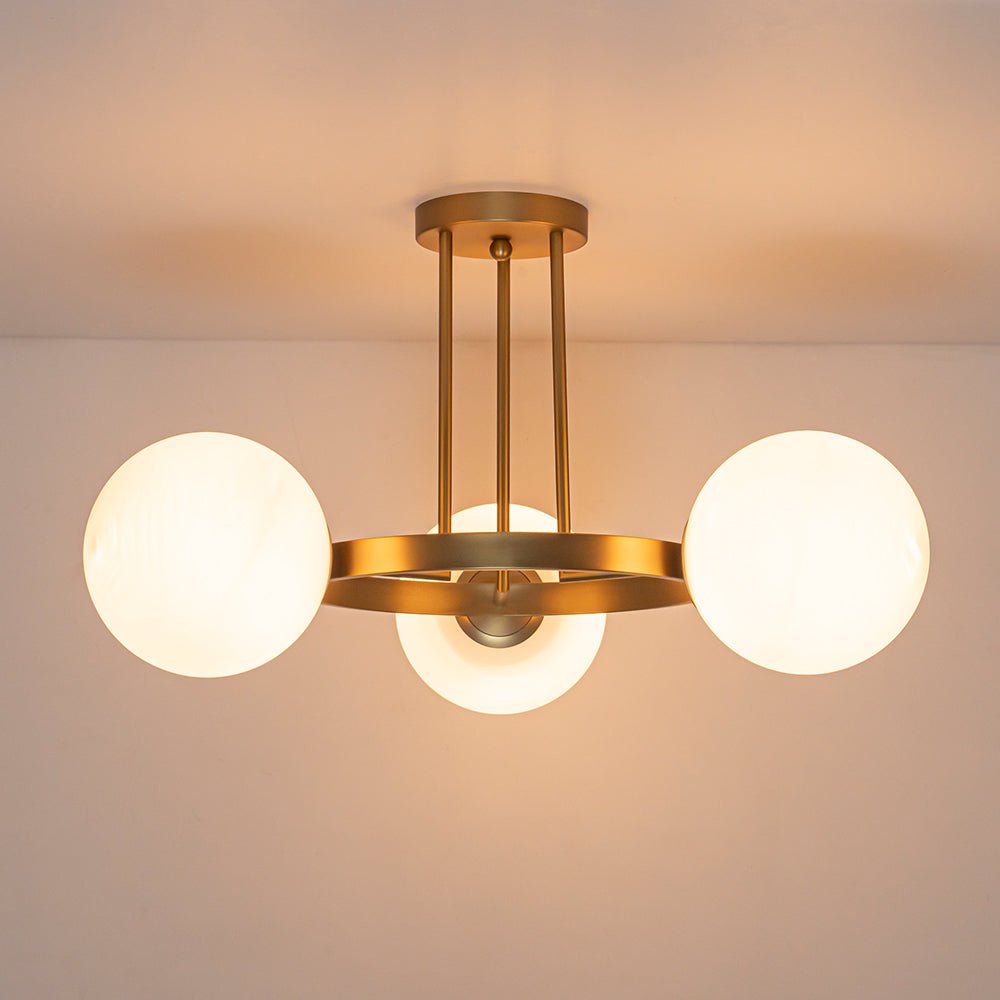 Modern 3 - Light Opal Glass Globe Circle Ring Semi Flush Mount Ceiling Light - LightfixturesUAE