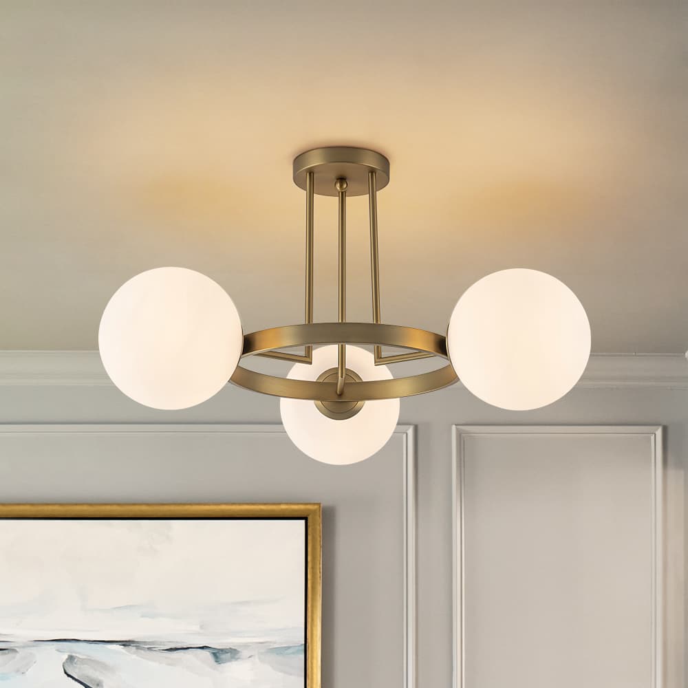 Modern 3 - Light Opal Glass Globe Circle Ring Semi Flush Mount Ceiling Light - LightfixturesUAE