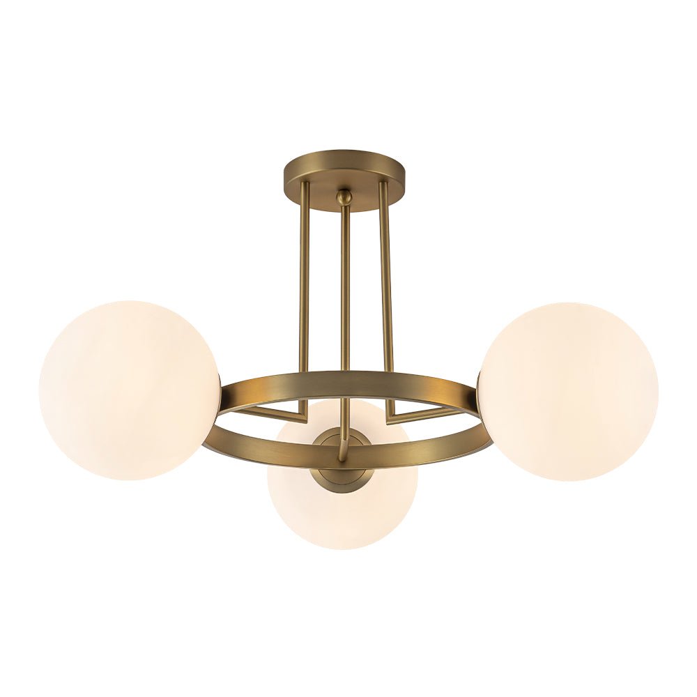 Modern 3 - Light Opal Glass Globe Circle Ring Semi Flush Mount Ceiling Light - LightfixturesUAE