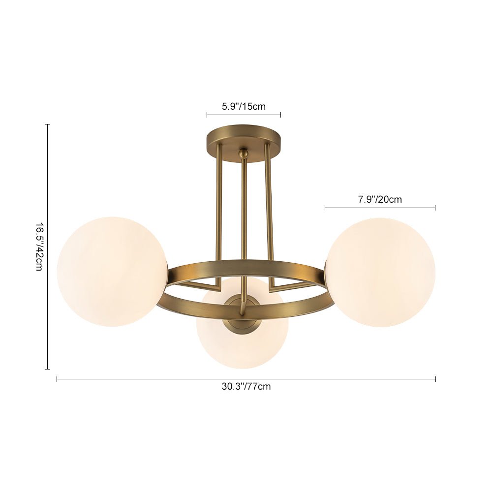 Modern 3 - Light Opal Glass Globe Circle Ring Semi Flush Mount Ceiling Light - LightfixturesUAE