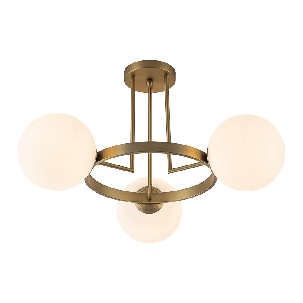 Modern 3 - Light Opal Glass Globe Circle Ring Semi Flush Mount Ceiling Light - LightfixturesUAE