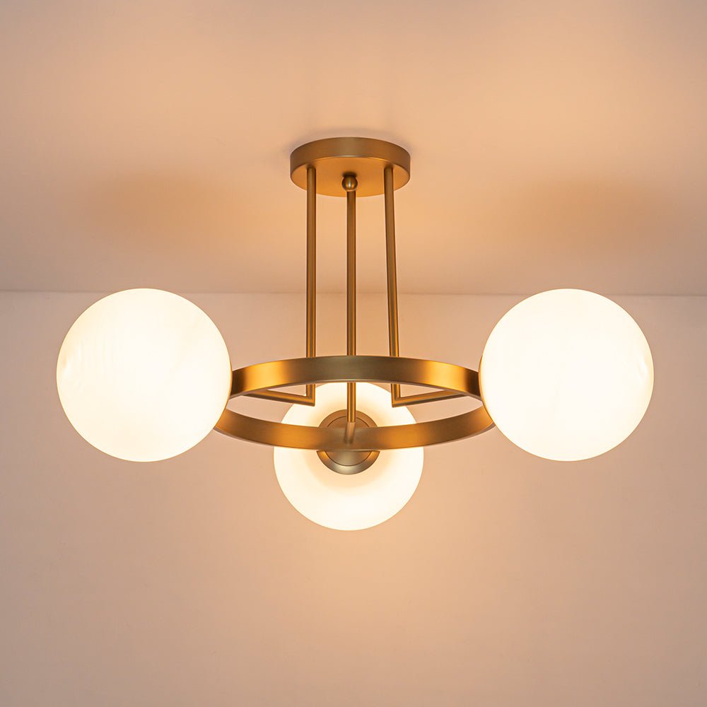 Modern 3 - Light Opal Glass Globe Circle Ring Semi Flush Mount Ceiling Light - LightfixturesUAE