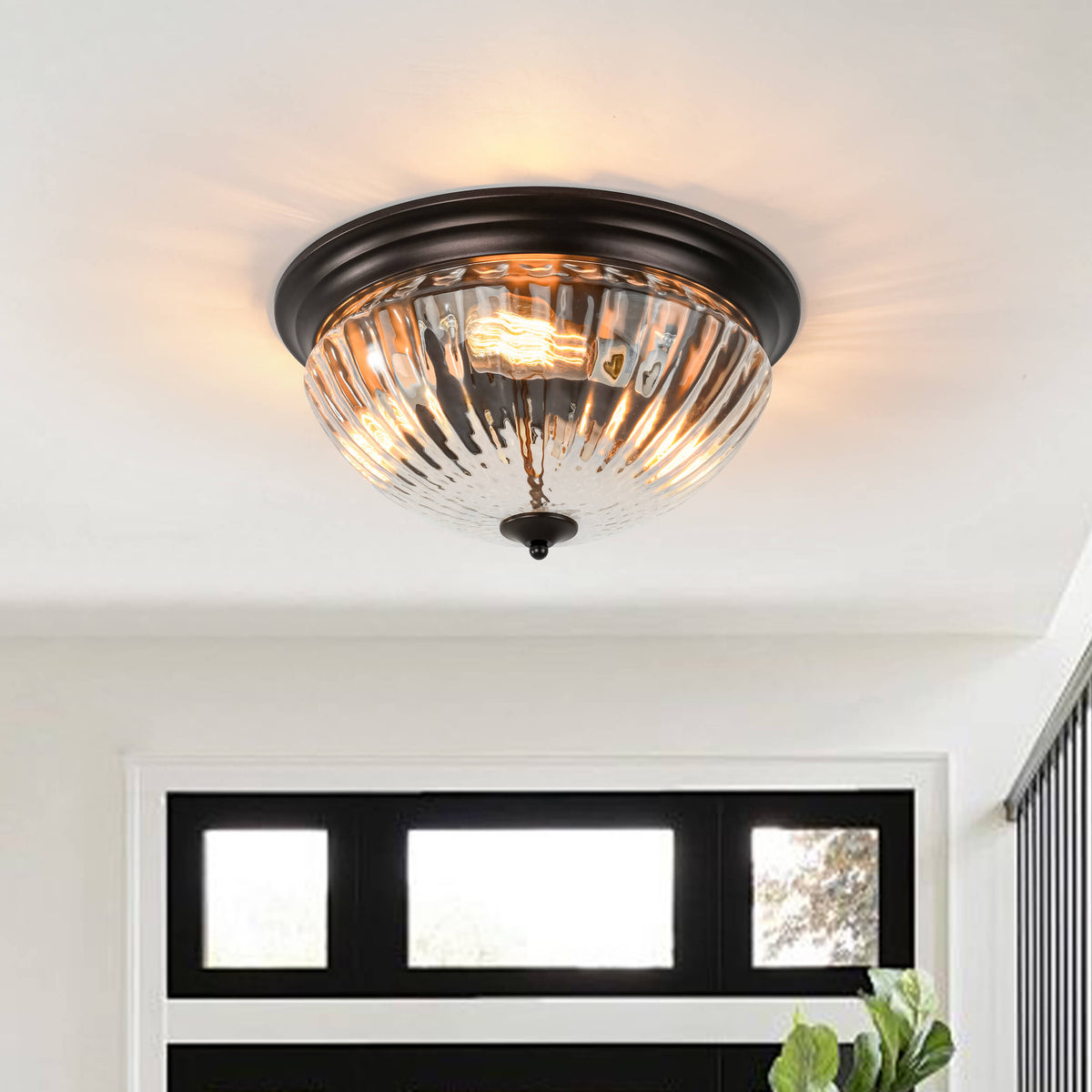 Modern 3 - Light Ribbed Glass Flush Mount - LightfixturesUAE