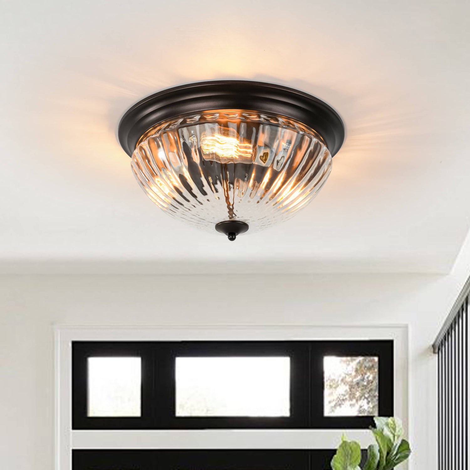 Modern 3 - Light Ribbed Glass Flush Mount - LightfixturesUAE