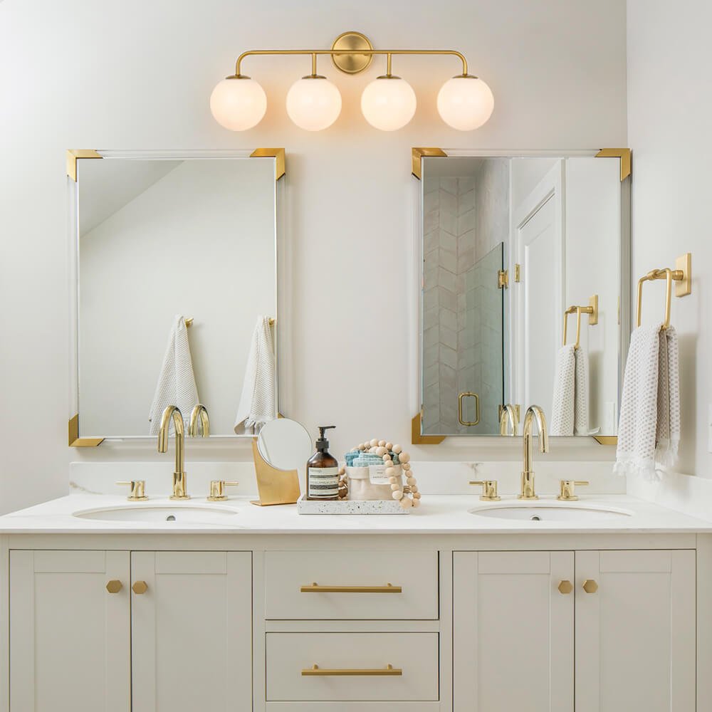 Modern 3/4 - Light Glass Globe Bathroom Vanity Wall Light - LightfixturesUAE