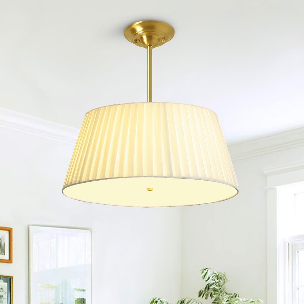 Modern 3/4 Light Pleated Drum Cone Semi - Flush Ceiling Light - LightfixturesUAE