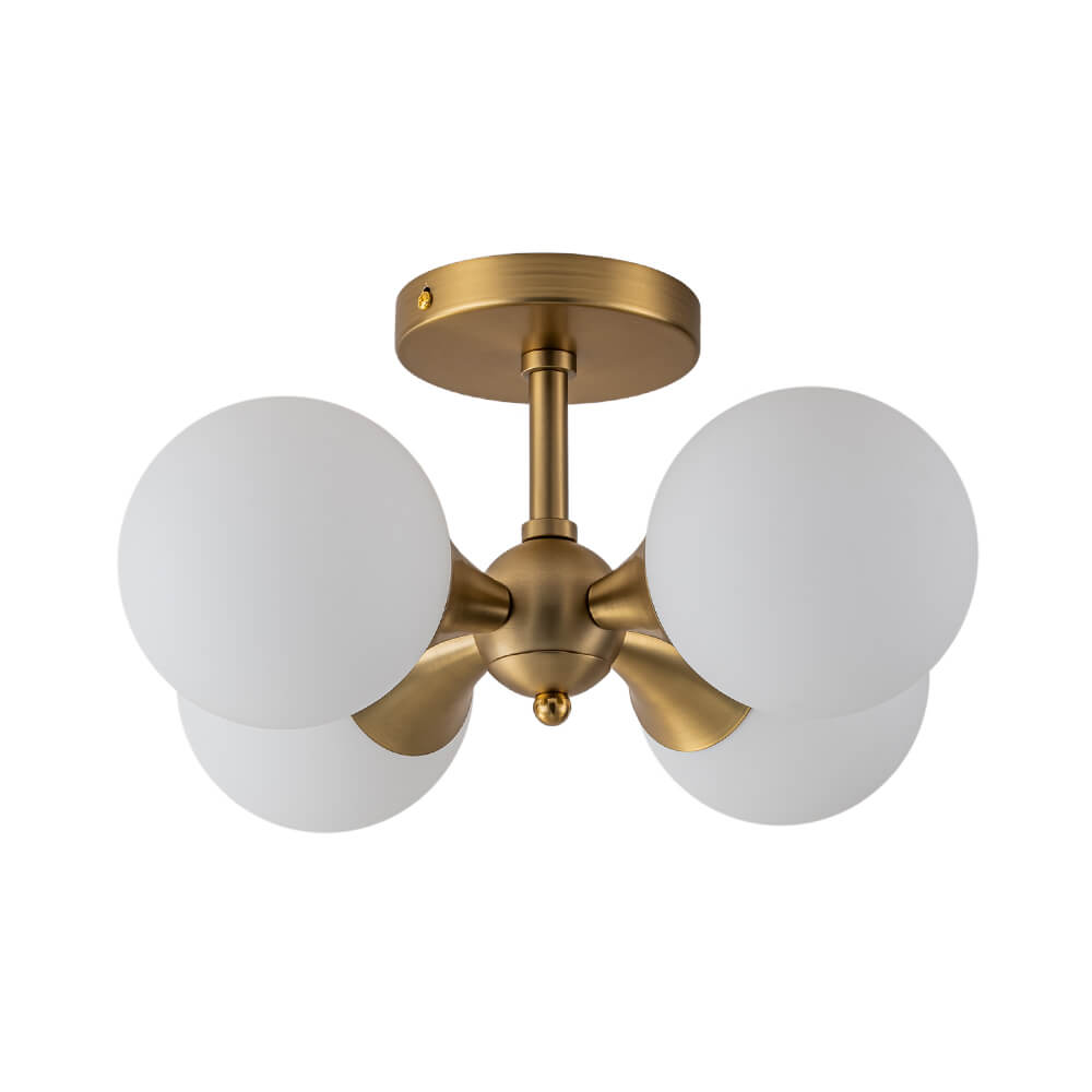 Modern 4 - Light Antique Brass Milk Light Glass Semi Flush Mount - LightfixturesUAE