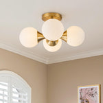 Modern 4 - Light Antique Brass Milk Light Glass Semi Flush Mount - LightfixturesUAE