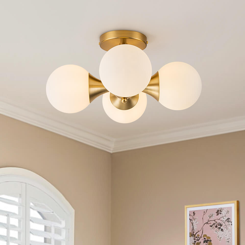 Modern 4 - Light Antique Brass Milk Light Glass Semi Flush Mount - LightfixturesUAE