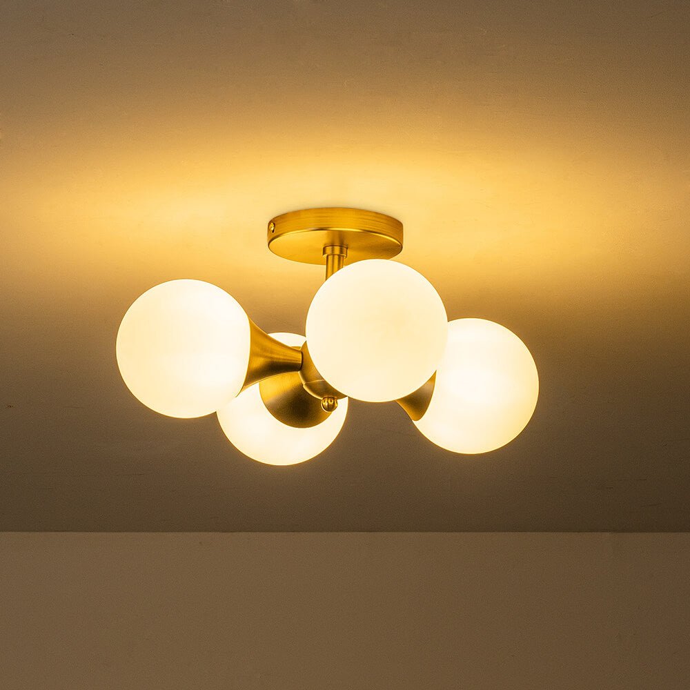 Modern 4 - Light Antique Brass Milk Light Glass Semi Flush Mount - LightfixturesUAE