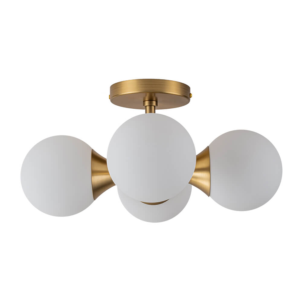 Modern 4 - Light Antique Brass Milk Light Glass Semi Flush Mount - LightfixturesUAE