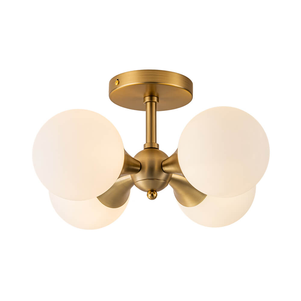 Modern 4 - Light Antique Brass Milk Light Glass Semi Flush Mount - LightfixturesUAE