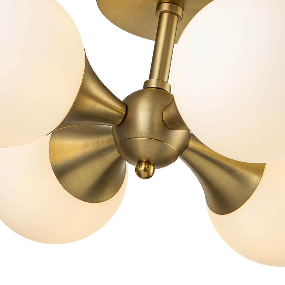 Modern 4 - Light Antique Brass Milk Light Glass Semi Flush Mount - LightfixturesUAE