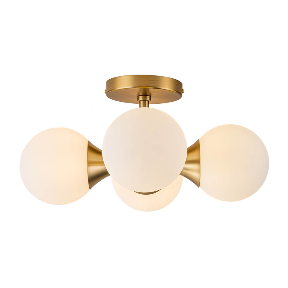 Modern 4 - Light Antique Brass Milk Light Glass Semi Flush Mount - LightfixturesUAE