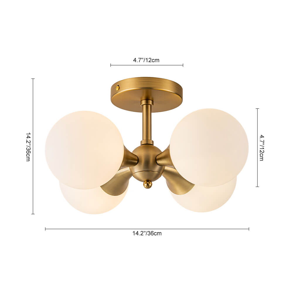 Modern 4 - Light Antique Brass Milk Light Glass Semi Flush Mount - LightfixturesUAE