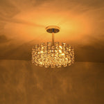 Modern 4 - Light Hollow Design Drum Crystal Semi - Flush Mount Ceiling Light - LightfixturesUAE