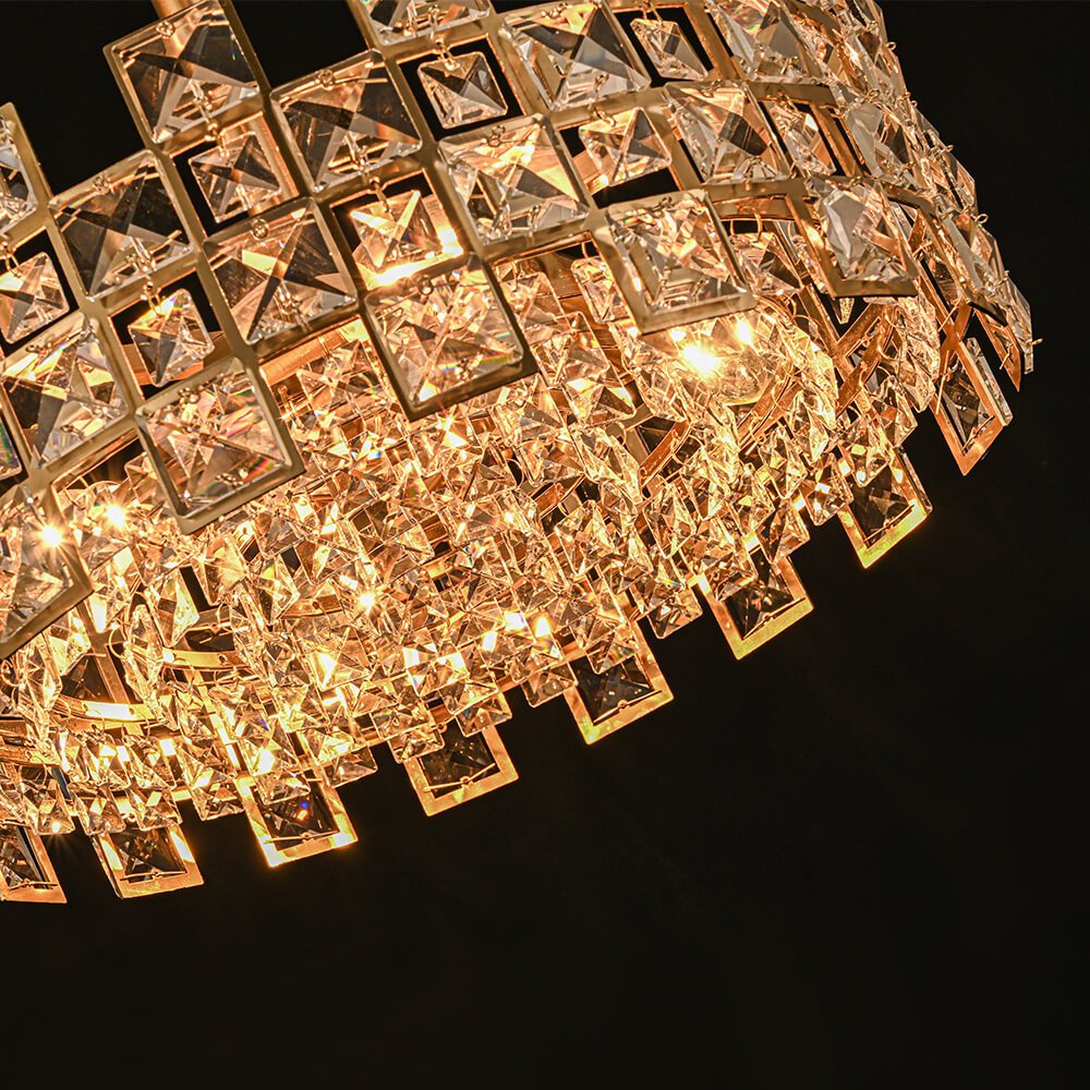 Modern 4 - Light Hollow Design Drum Crystal Semi - Flush Mount Ceiling Light - LightfixturesUAE